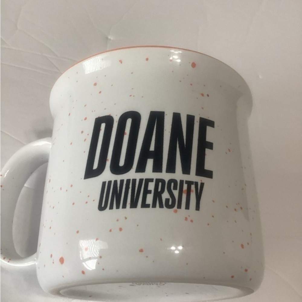 Doane University White and Orange Speckled oversized coffee Mug